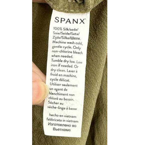 Spanx Low Maintenance Washable Silk Button Down – Olive Green – Size Medium - Picture 4 of 7